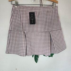 Saints 21 Taupe White Houndstooth Pleated Mini Skirt NWT